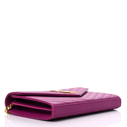 Saint Laurent Grain De Poudre Matelasse Chevron Monogram Chain Wallet Dark Grape 4 of 12