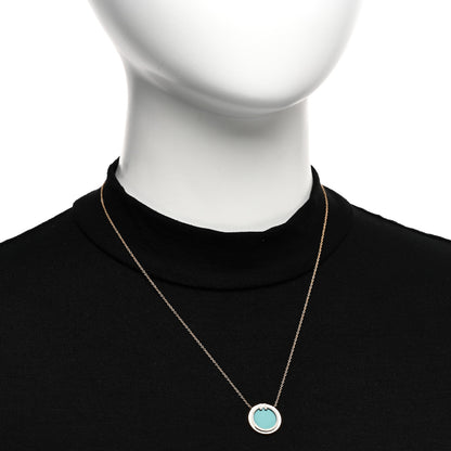 Tiffany 18K Rose Gold Diamond Turquoise T Circle Pendant Necklace 2 of 5