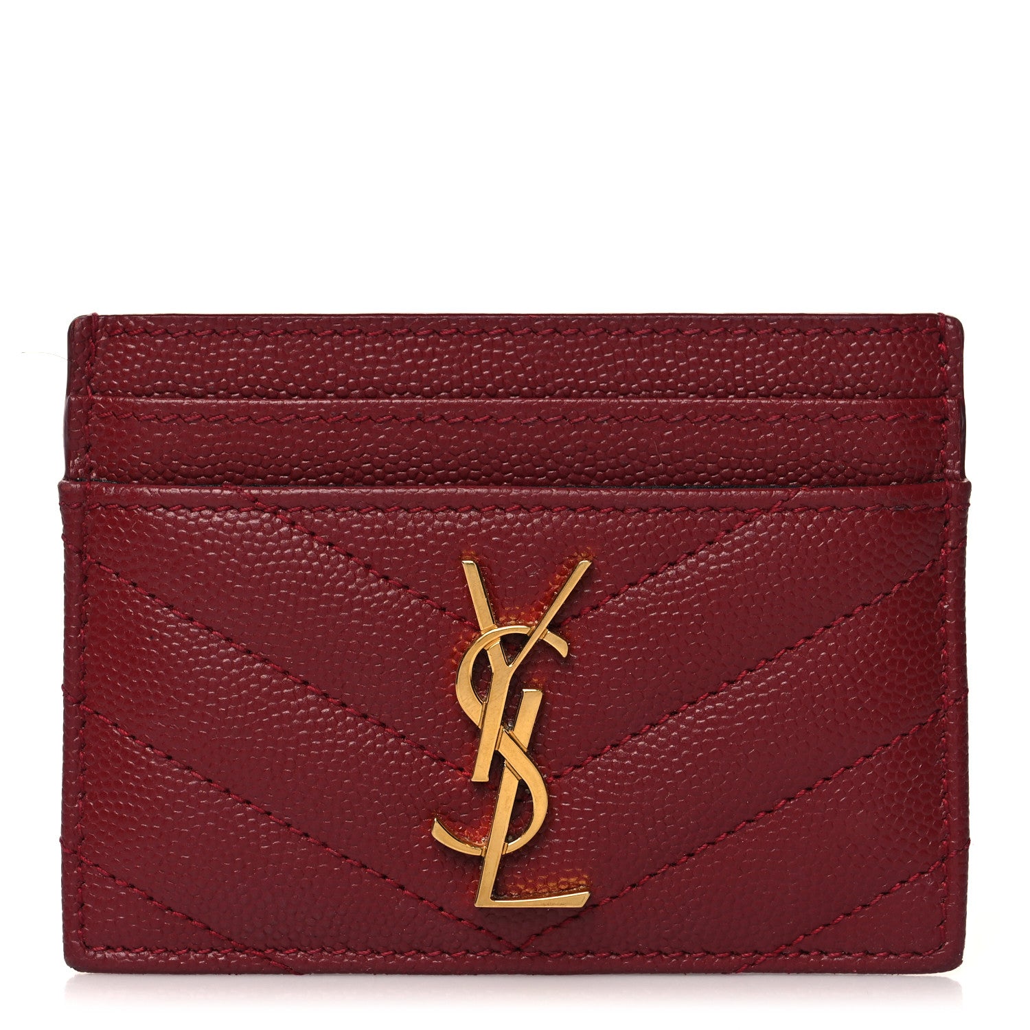 Saint Laurent Grain De Poudre Matelasse Chevron Monogram Credit Card Case Opyum Red 1 of 10