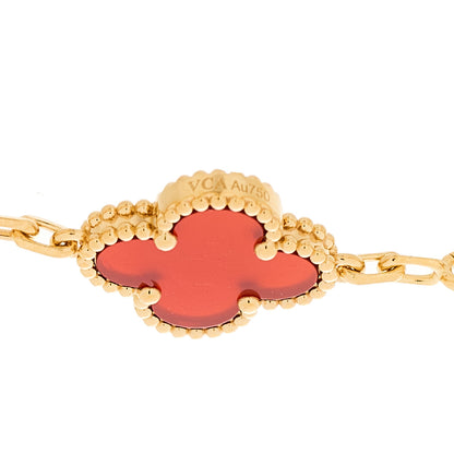 Van Cleef & Arpels 18K Yellow Gold Carnelian 5 Motifs Vintage Alhambra Bracelet 4 of 5