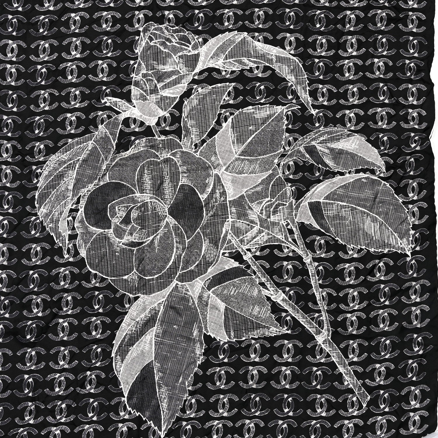 Chanel Cashmere Cotton Silk Logo Square Fringe Black White 2 of 3