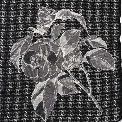 Chanel Cashmere Cotton Silk Logo Square Fringe Black White 2 of 3