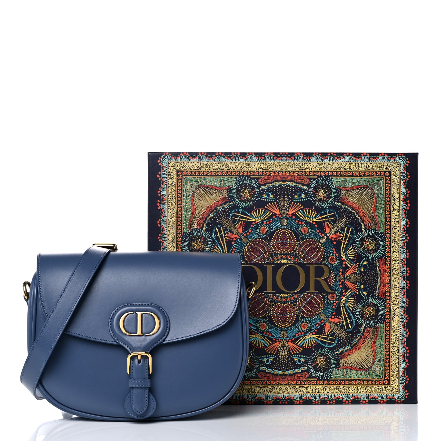 Box Calfskin Medium Bobby Flap Denim Blue