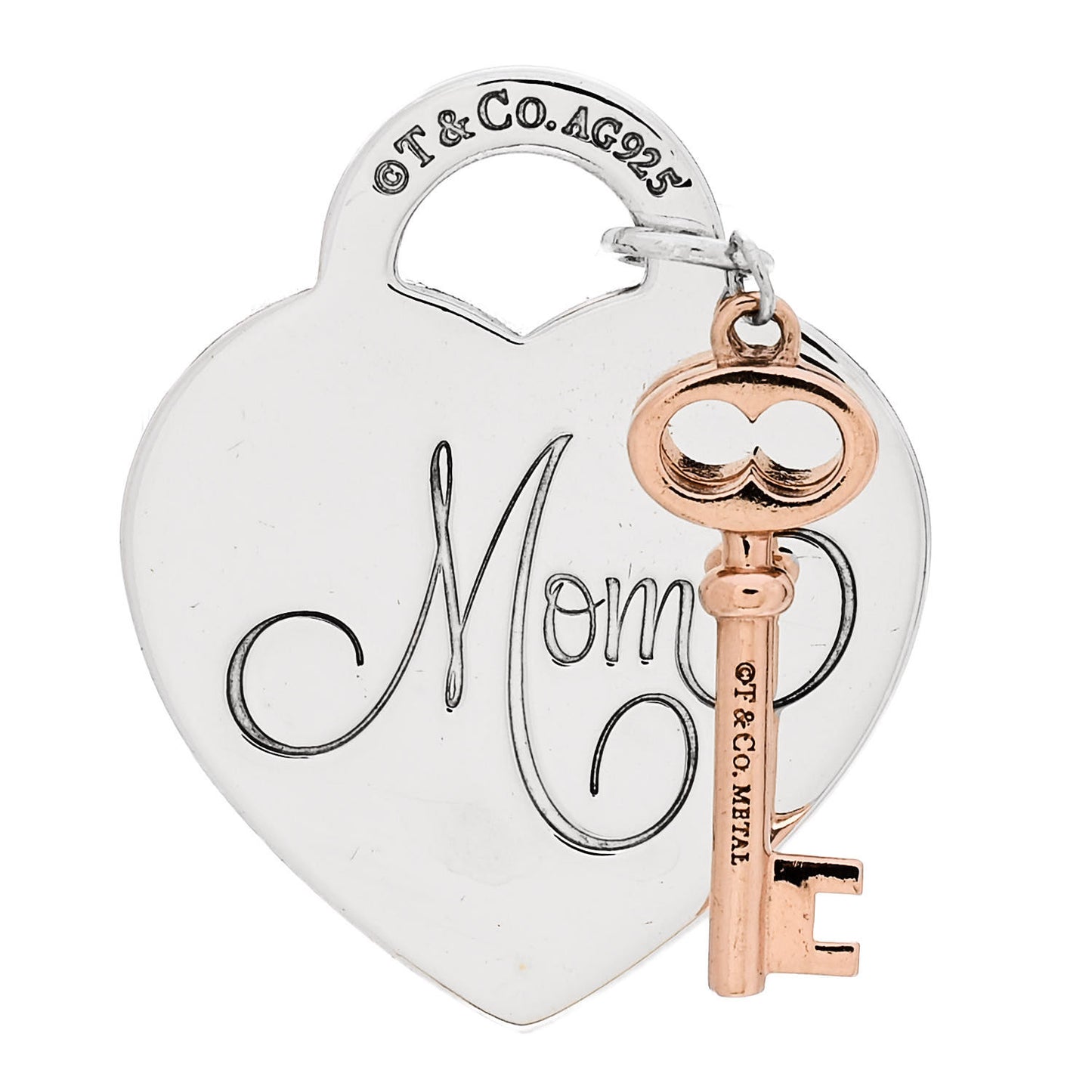 Sterling Silver Rubedo Mom Heart Tag Key Pendant