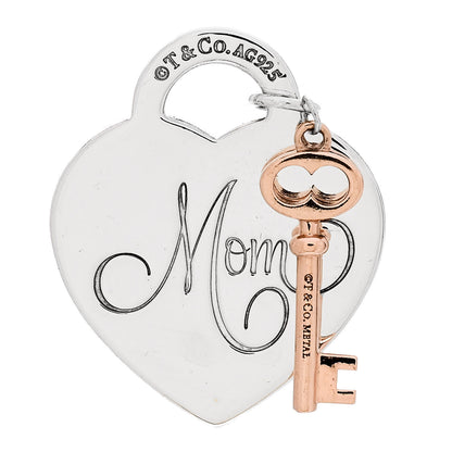 Tiffany Sterling Silver Rubedo Mom Heart Tag Key Pendant 3 of 3