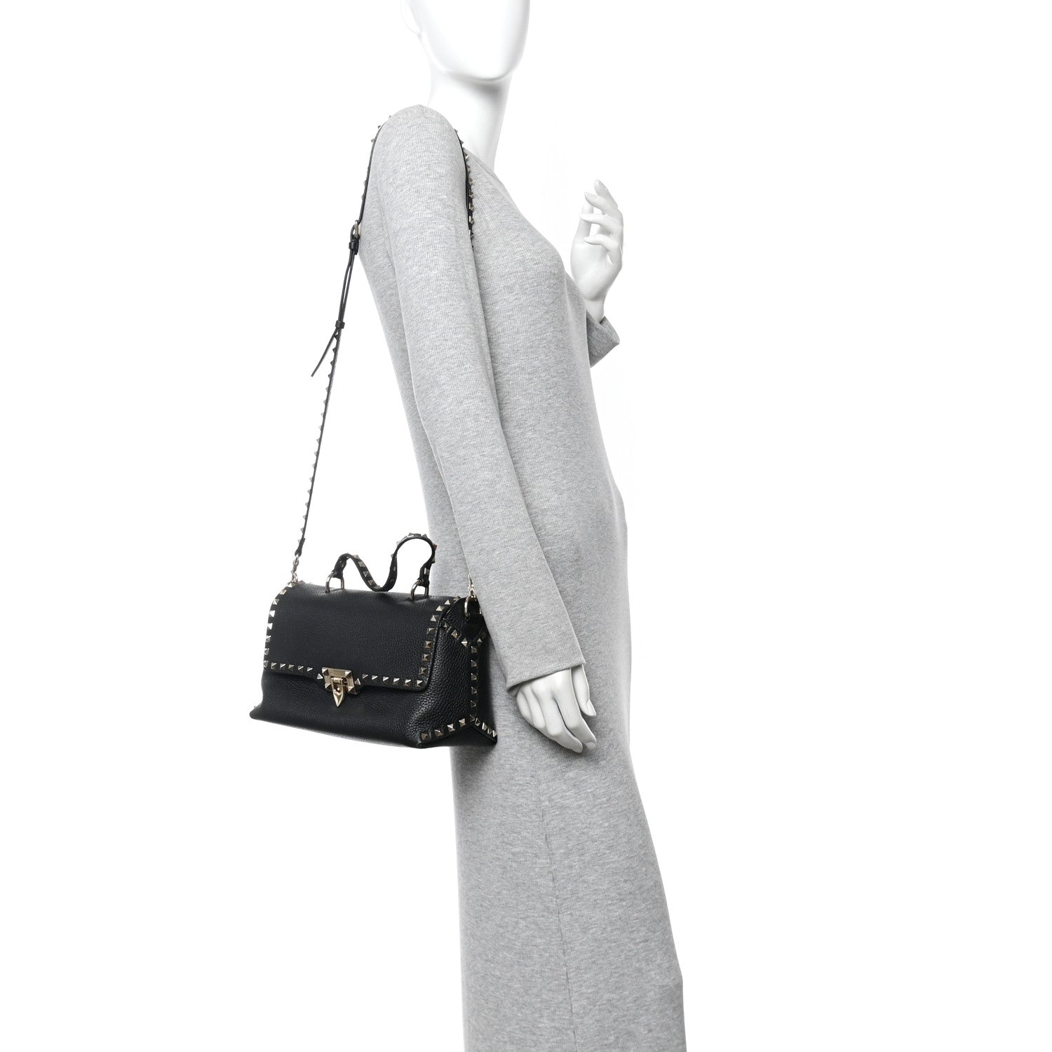 Valentino Garavani Pebbled Calfskin Rockstud Single Handle Flap Bag Black 2 of 11