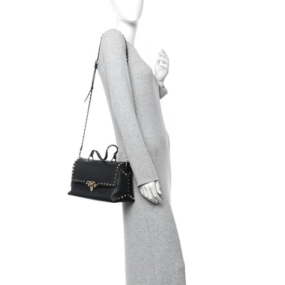 Valentino Garavani Pebbled Calfskin Rockstud Single Handle Flap Bag Black 2 of 11