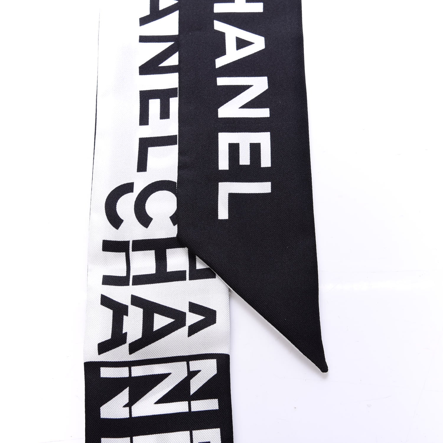Chanel Silk Logo Slim Bandeau Scarf Black White 2 of 4