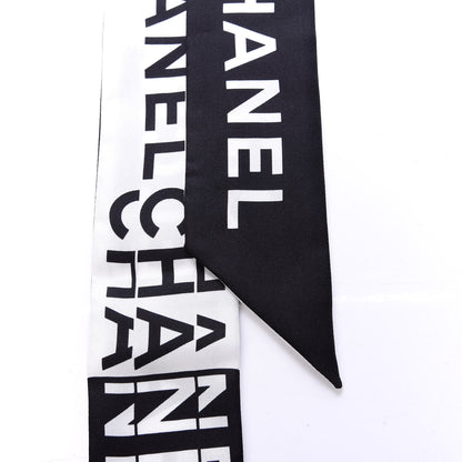 Chanel Silk Logo Slim Bandeau Scarf Black White 2 of 4