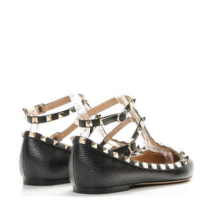 Valentino Garavani Pebbled Calfskin Rockstud Cage Ballerina Flats 38 Black 4 of 9