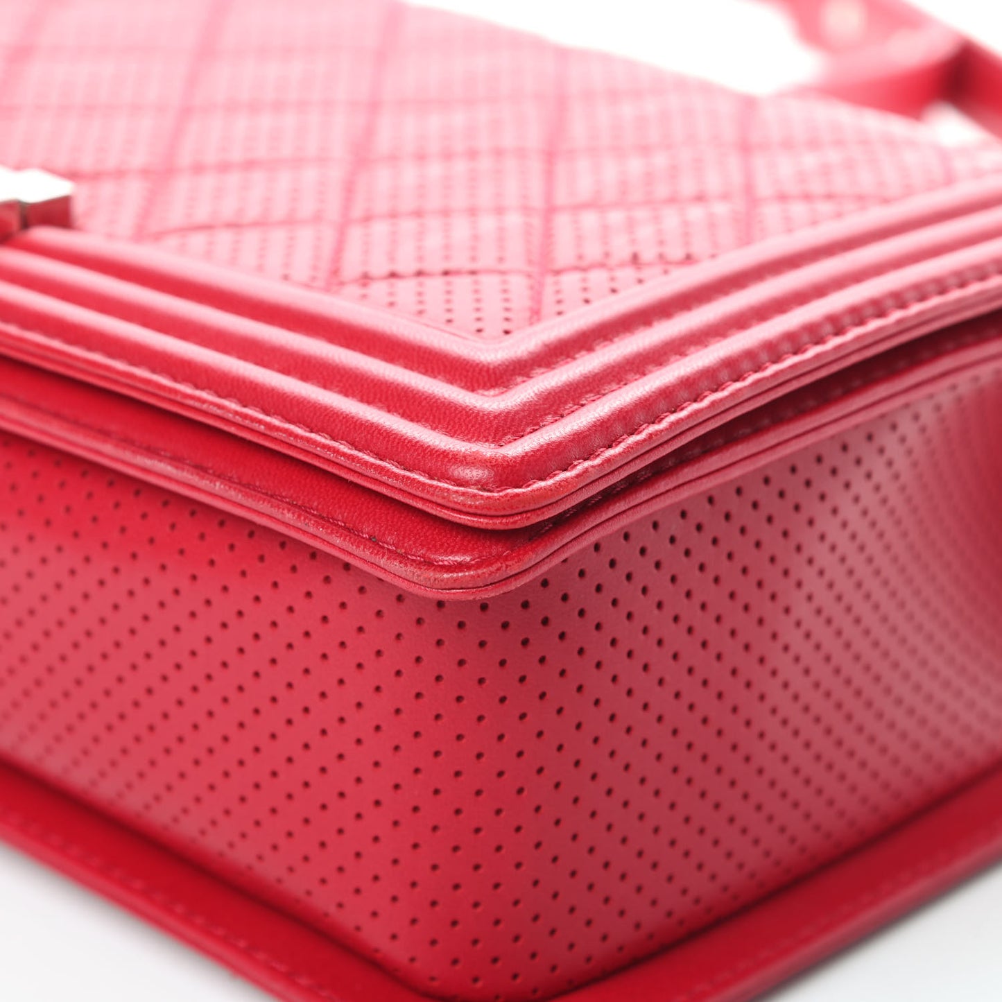 Perforated Lambskin Quilted New Medium Boy Flap Dark Pink
