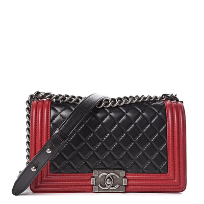 Chanel Lambskin Quilted Medium Boy Flap Black Red 1 of 10