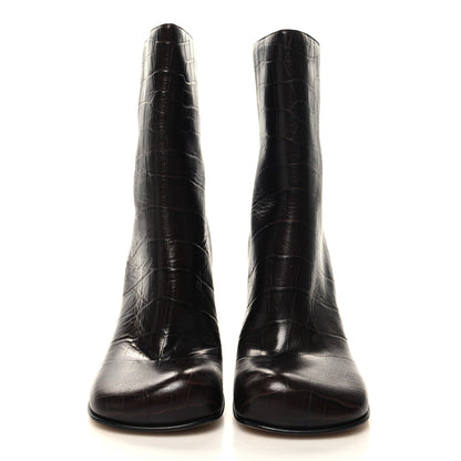 Bottega Veneta Calfskin Crocodile Embossed Bloc Ankle Boots 35 Brown 2 of 8