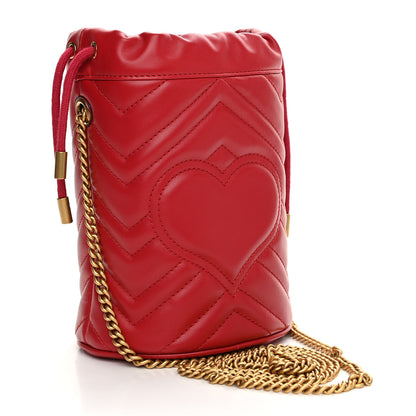 Gucci Calfskin Matelasse Mini GG Marmont 2.0 Bucket Bag Hibiscus Red 3 of 11