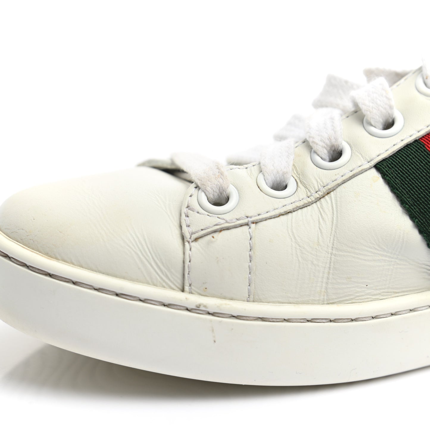 Calfskin Web Pearl Studded Womens Ace Sneakers 35 White