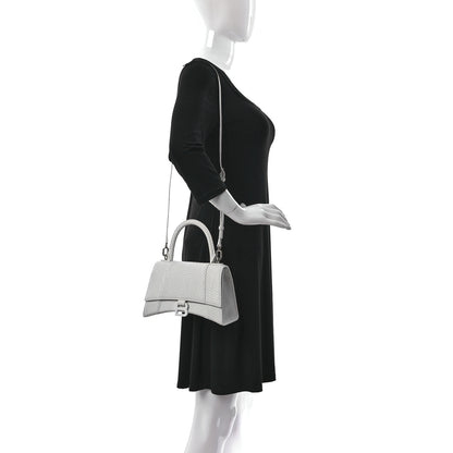 Balenciaga Matte Calfskin Snake Embossed Tonal B Small Hourglass Top Handle Bag Optic White 2 of 10