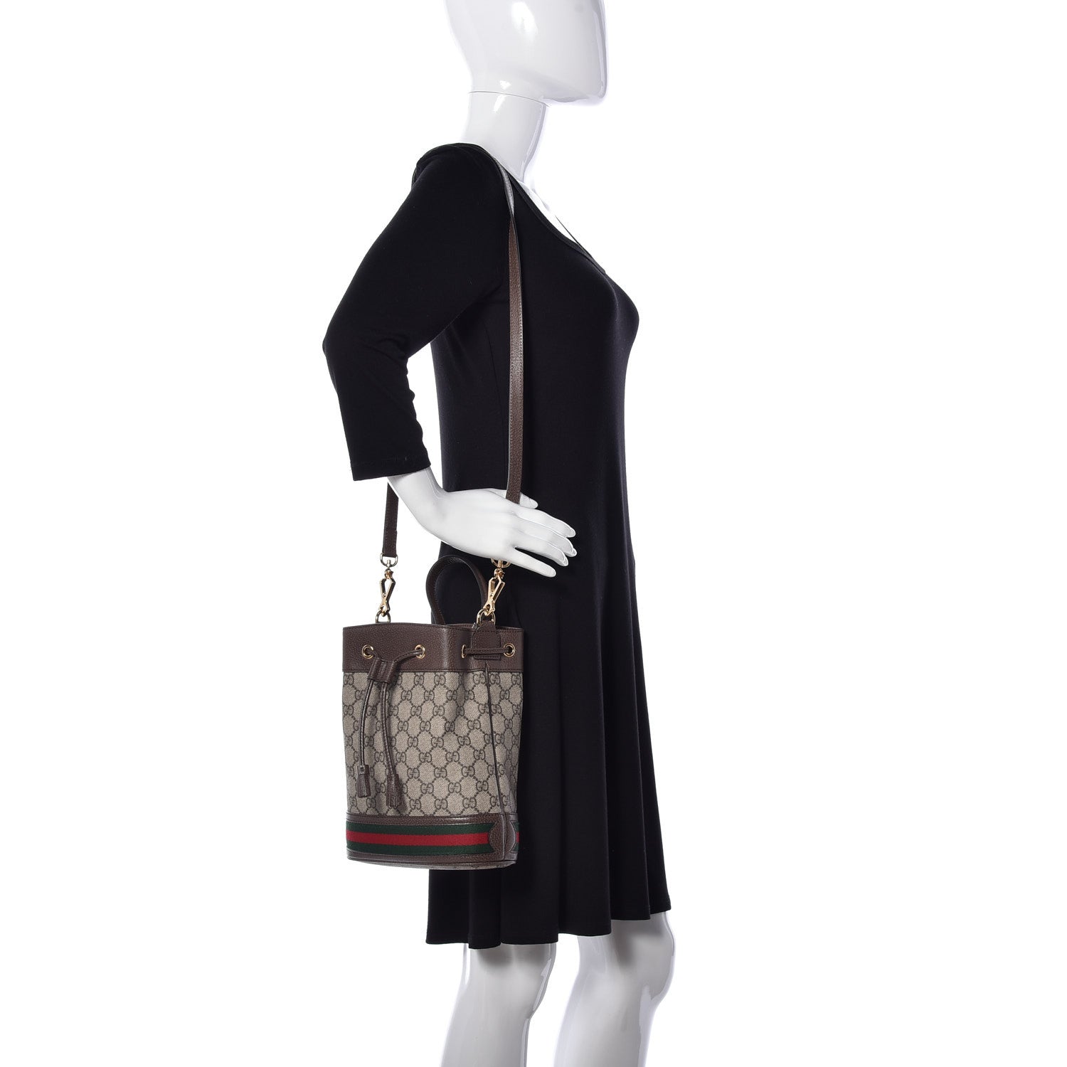 Gucci GG Supreme Monogram Web Small Ophidia Bucket Bag Brown 2 of 15