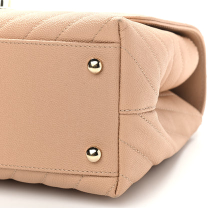 Chanel Caviar Chevron Quilted Small Coco Handle Flap Beige 8 of 8