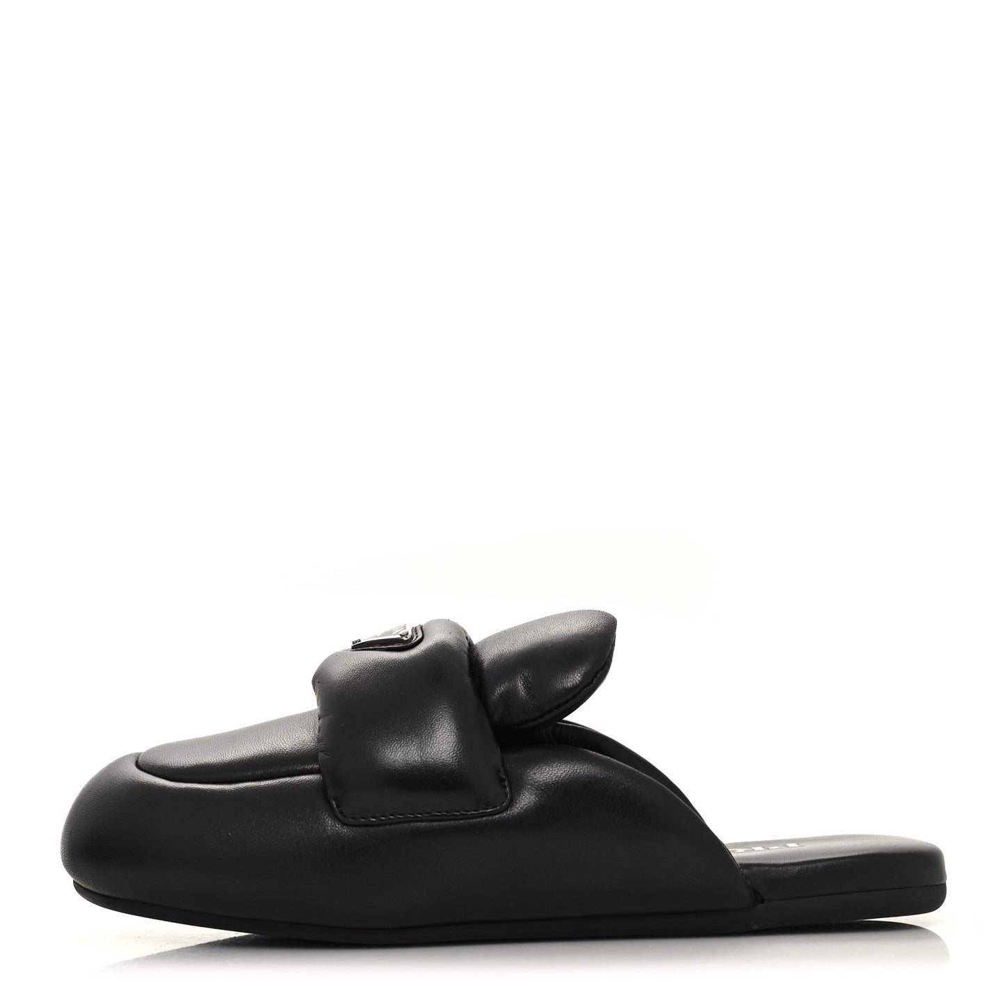 Nappa Soft Padded Metal Triangle Logo Lug Sole 20mm Mules 36 Black