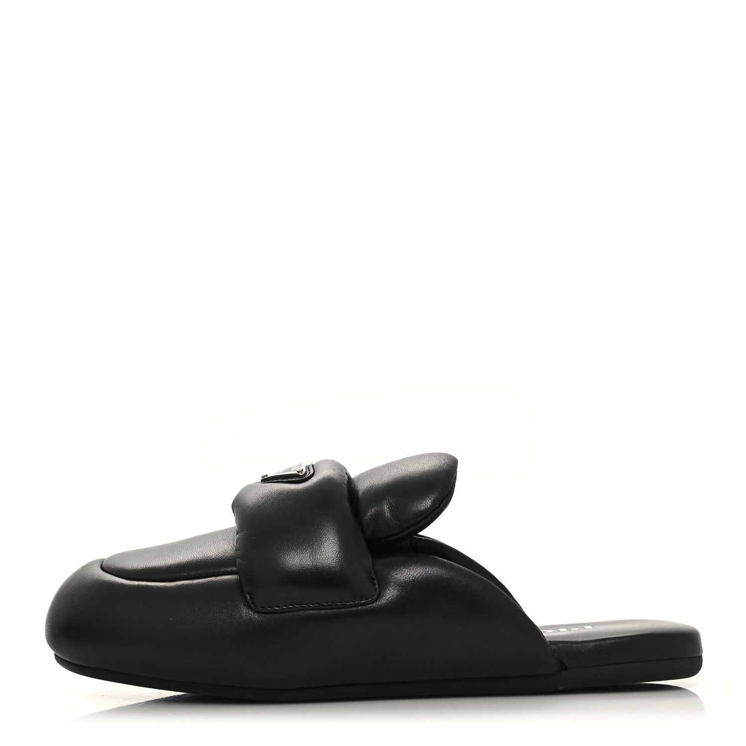 Prada Nappa Soft Padded Metal Triangle Logo Lug Sole 20mm Mules 36 Black 1 of 8