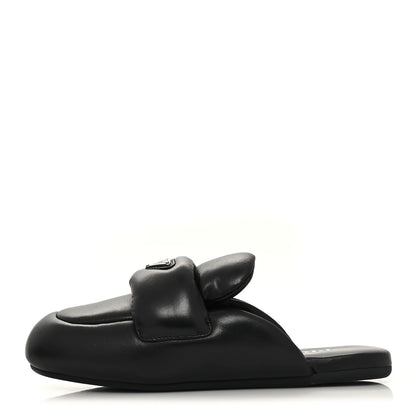 Prada Nappa Soft Padded Metal Triangle Logo Lug Sole 20mm Mules 36 Black 1 of 8