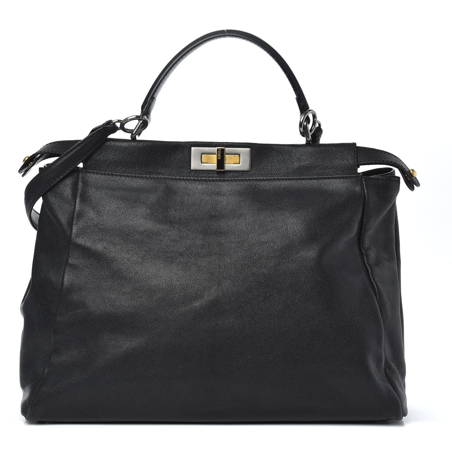 Fendi Goatskin Zucca Large Peekaboo Iconic Satchel Black Tobacco 1 of 10