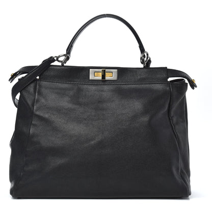 Fendi Goatskin Zucca Large Peekaboo Iconic Satchel Black Tobacco 1 of 10