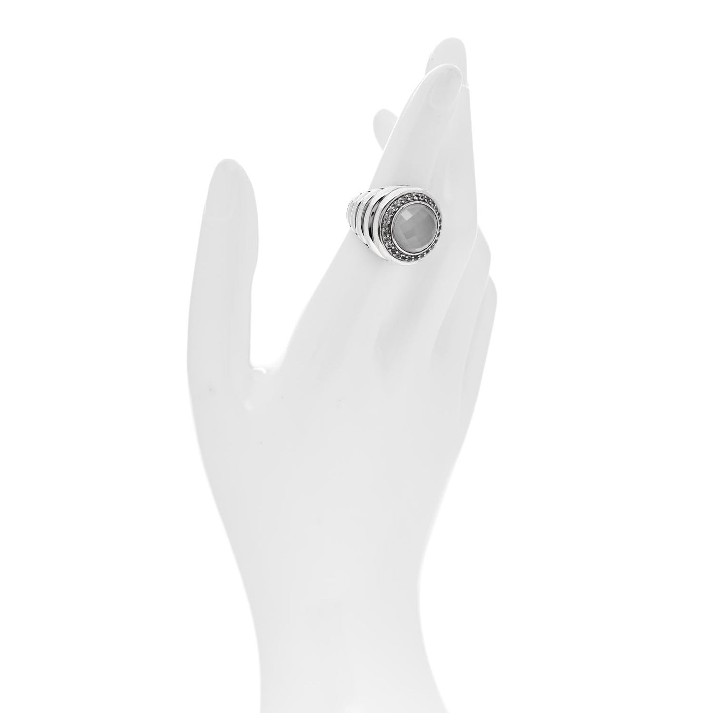 Sterling Silver White Quartz White Sapphire Batu Bedeg Ring 52 6