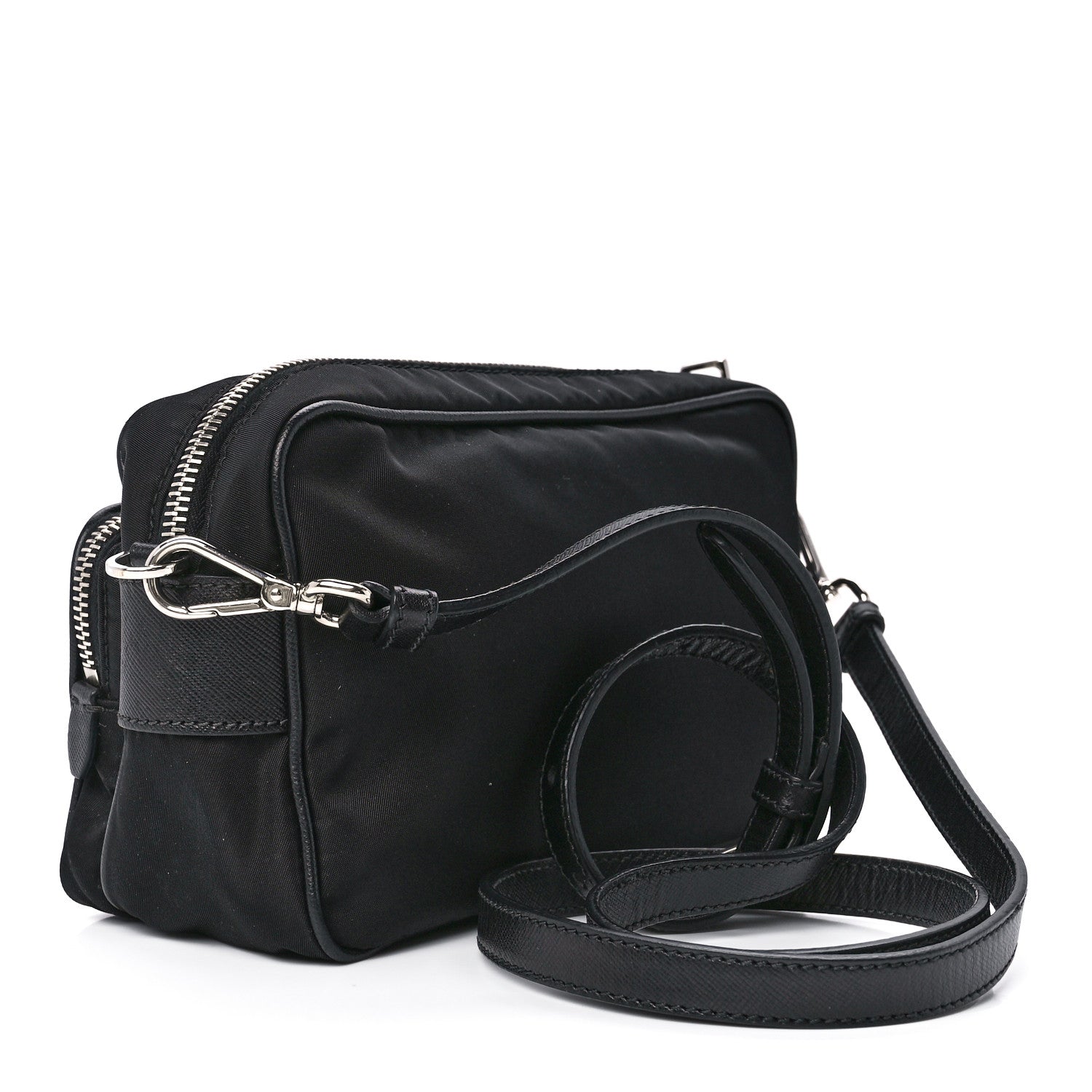 Prada Nylon Saffiano Vela Double Zip Crossbody Bag Black 3 of 12