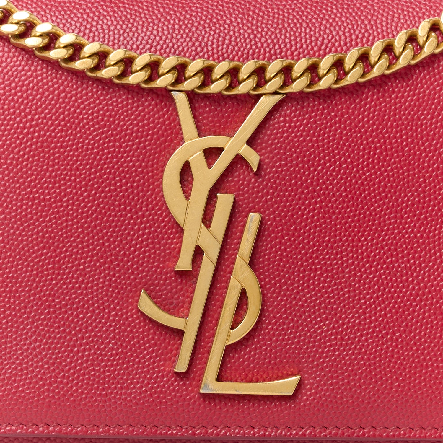 Saint Laurent Grain De Poudre Small Deconstructed Monogram Kate Satchel Red 9 of 13