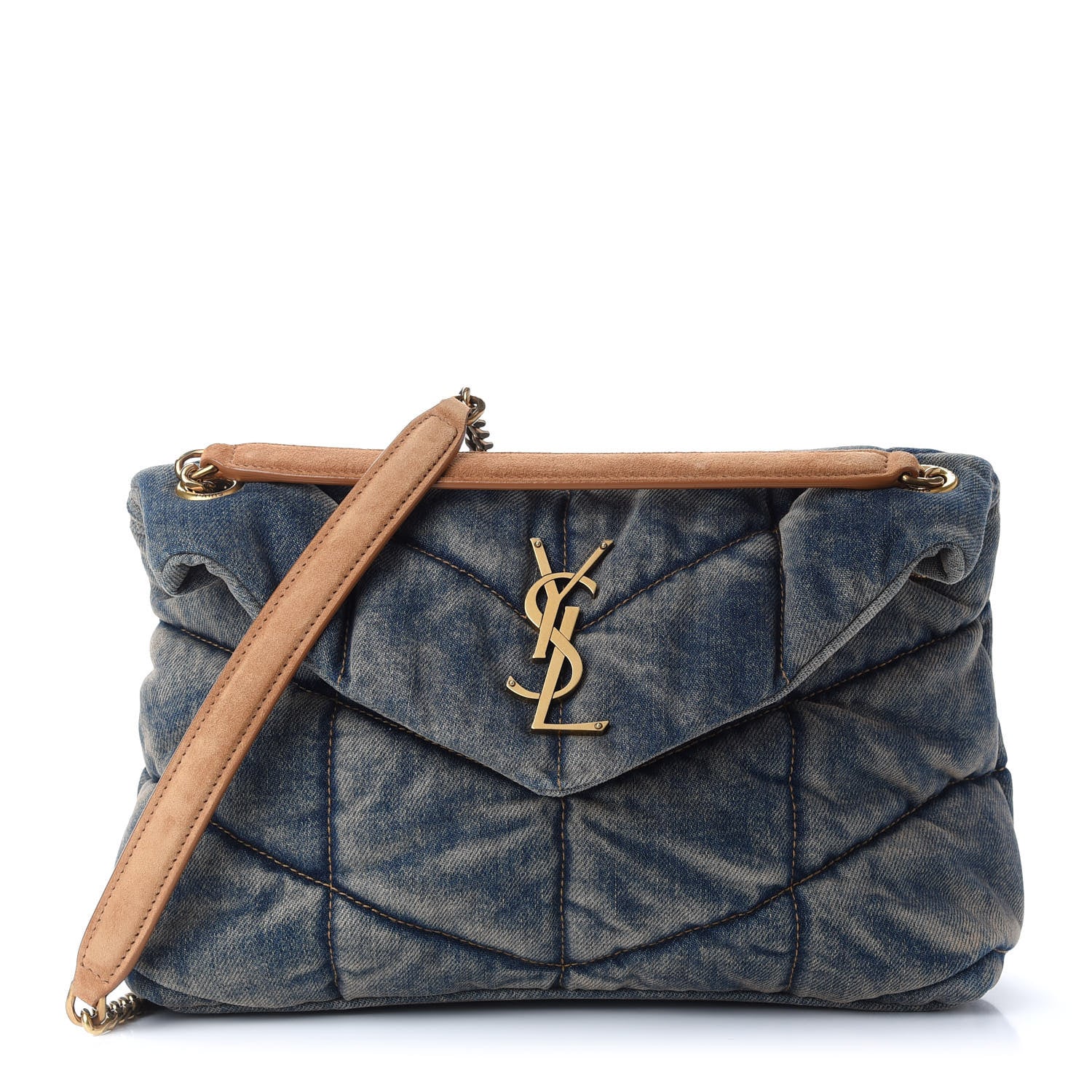 Saint Laurent Denim Quilted Small Loulou Puffer Monogram Chain Satchel Blue Cinnamon 1 of 8