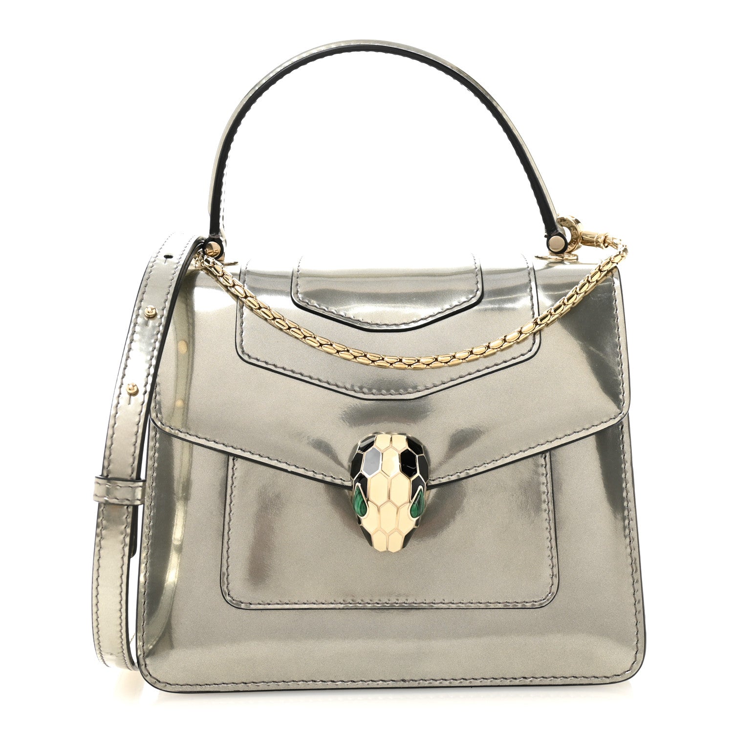 Bulgari Metallic Calfskin Serpenti Forever Top Handle Silver 1 of 11