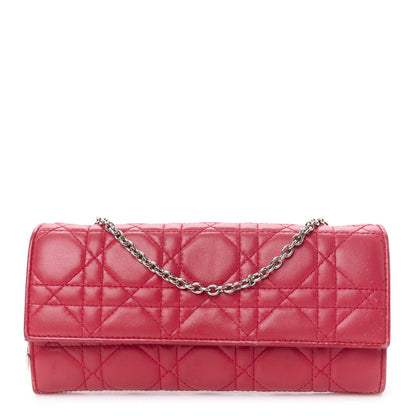 Christian Dior Lambskin Cannage Lady Dior Rendezvous Wallet On Chain Fuchsia 1 of 10