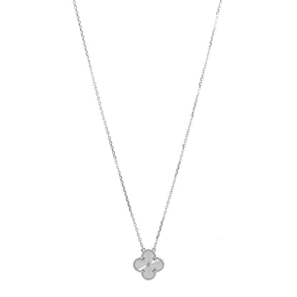 Van Cleef & Arpels 18K White Gold Diamond Guilloche Vintage Alhambra Pendant Necklace 1 of 7