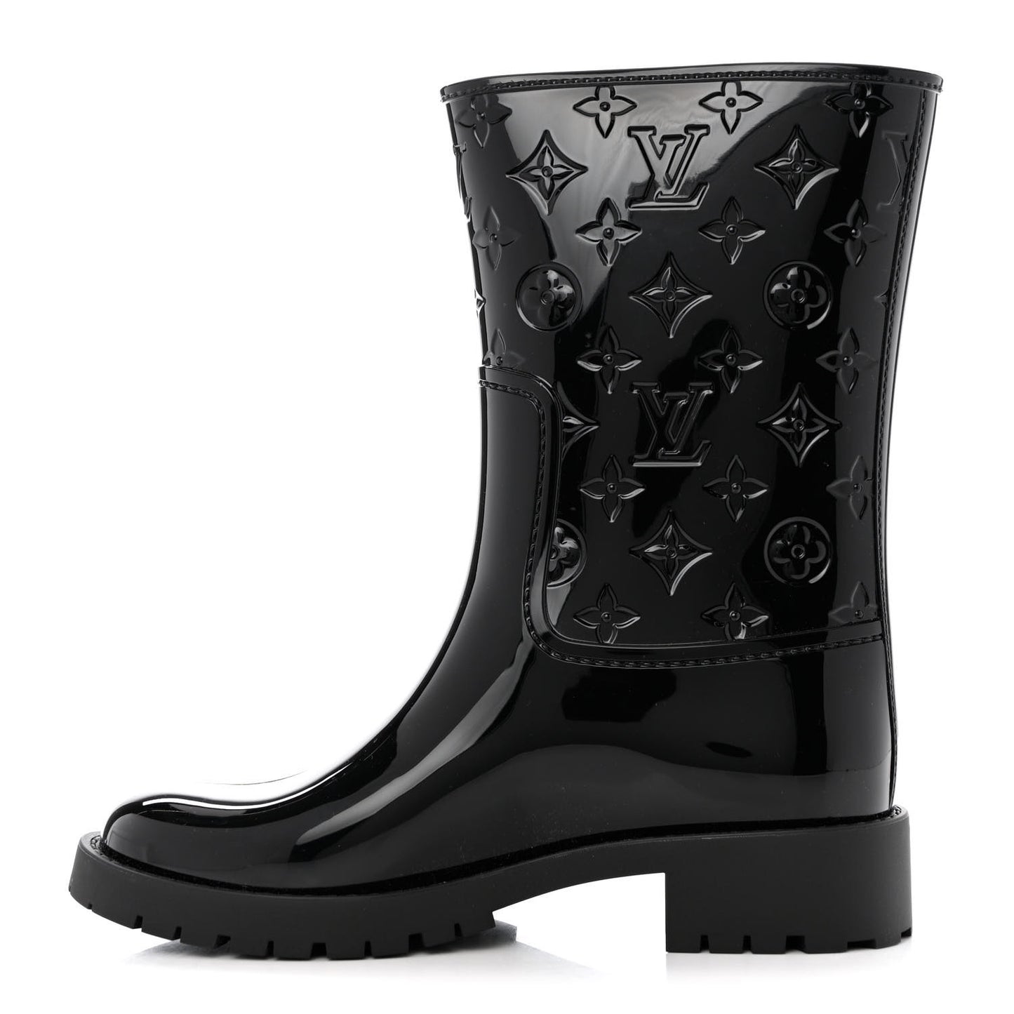 Rubber Embossed Monogram Drops Flat Half Boots 38 Black