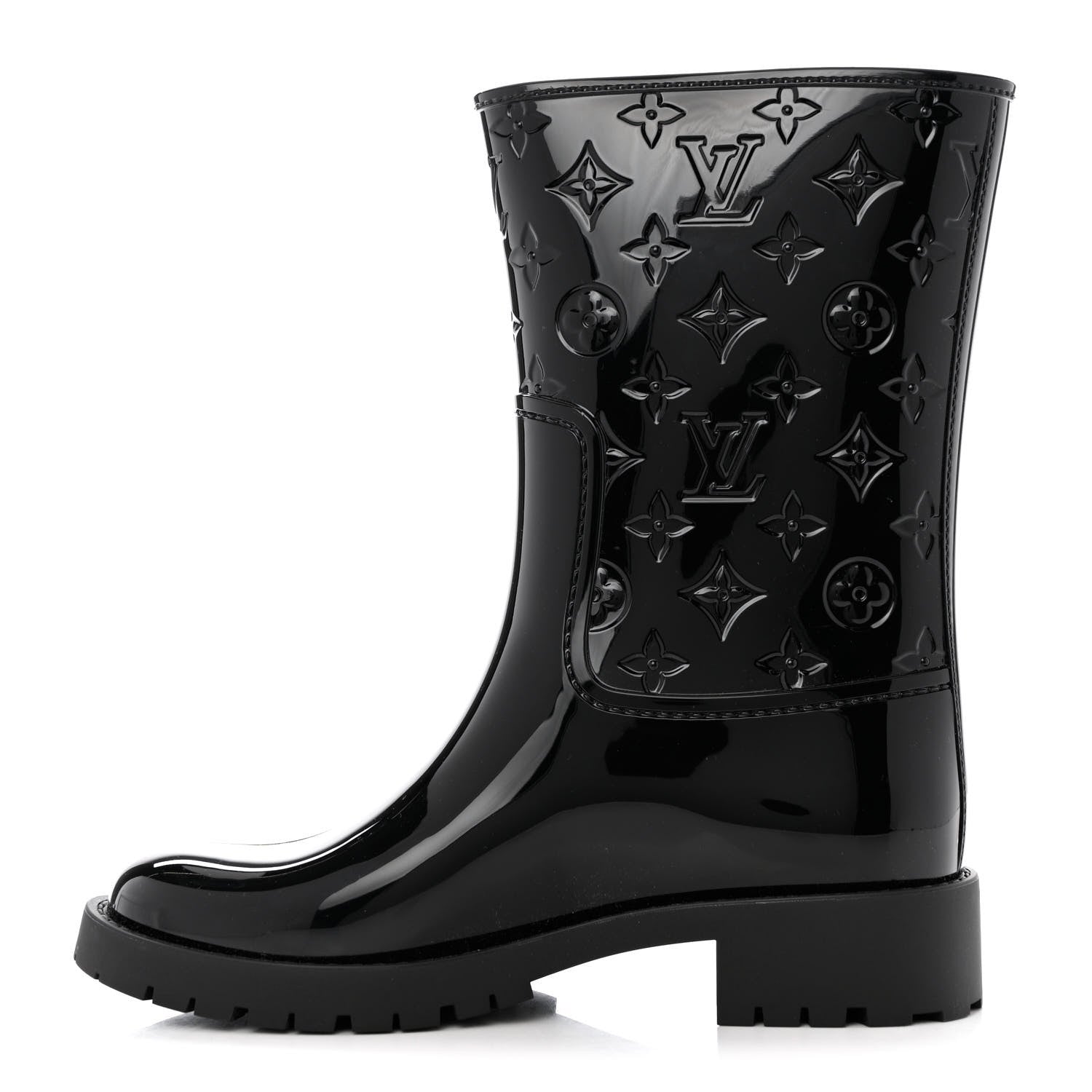 Louis Vuitton Rubber Embossed Monogram Drops Flat Half Boots 38 Black 1 of 7