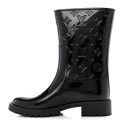 Louis Vuitton Rubber Embossed Monogram Drops Flat Half Boots 38 Black 1 of 7
