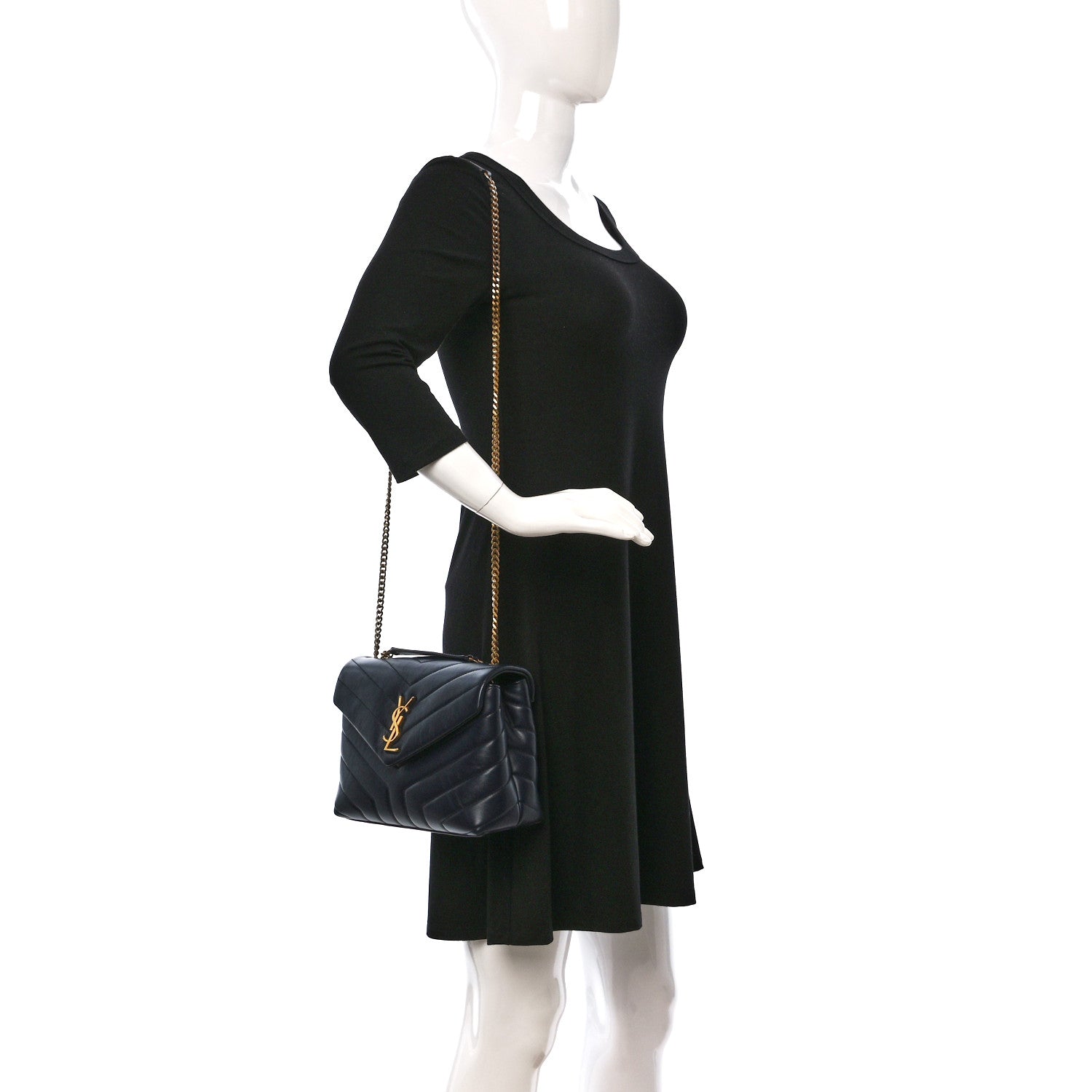 Saint Laurent Calfskin Y Quilted Monogram Small Loulou Chain Satchel Denim Brut 2 of 9