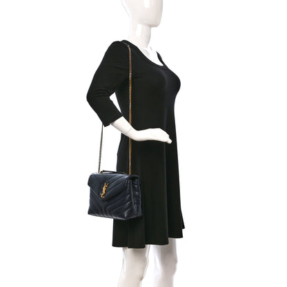 Saint Laurent Calfskin Y Quilted Monogram Small Loulou Chain Satchel Denim Brut 2 of 9
