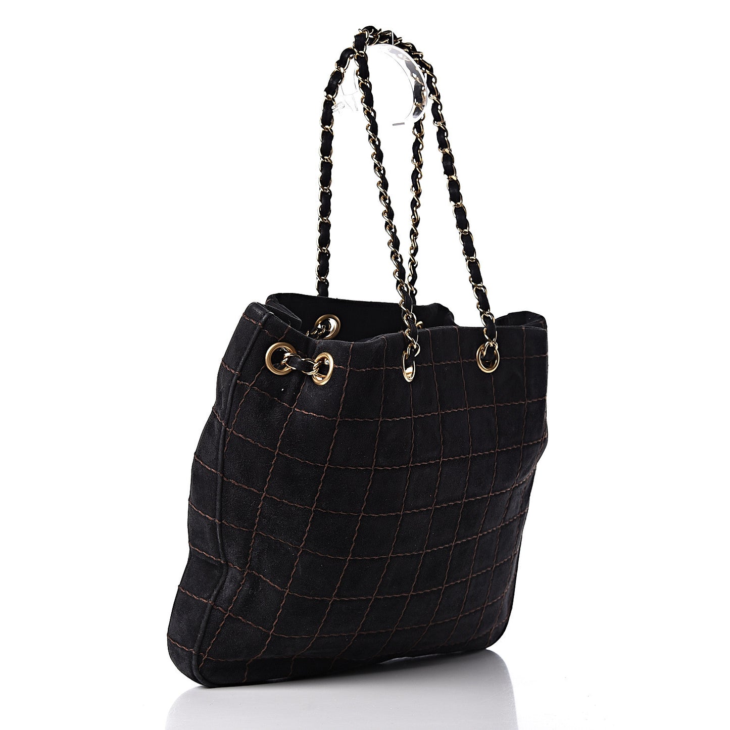 Suede Stitched Shoulder Bag Black