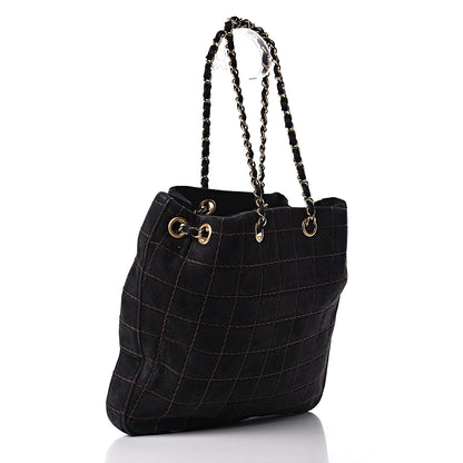 Chanel Suede Stitched Shoulder Bag Black 3 of 11