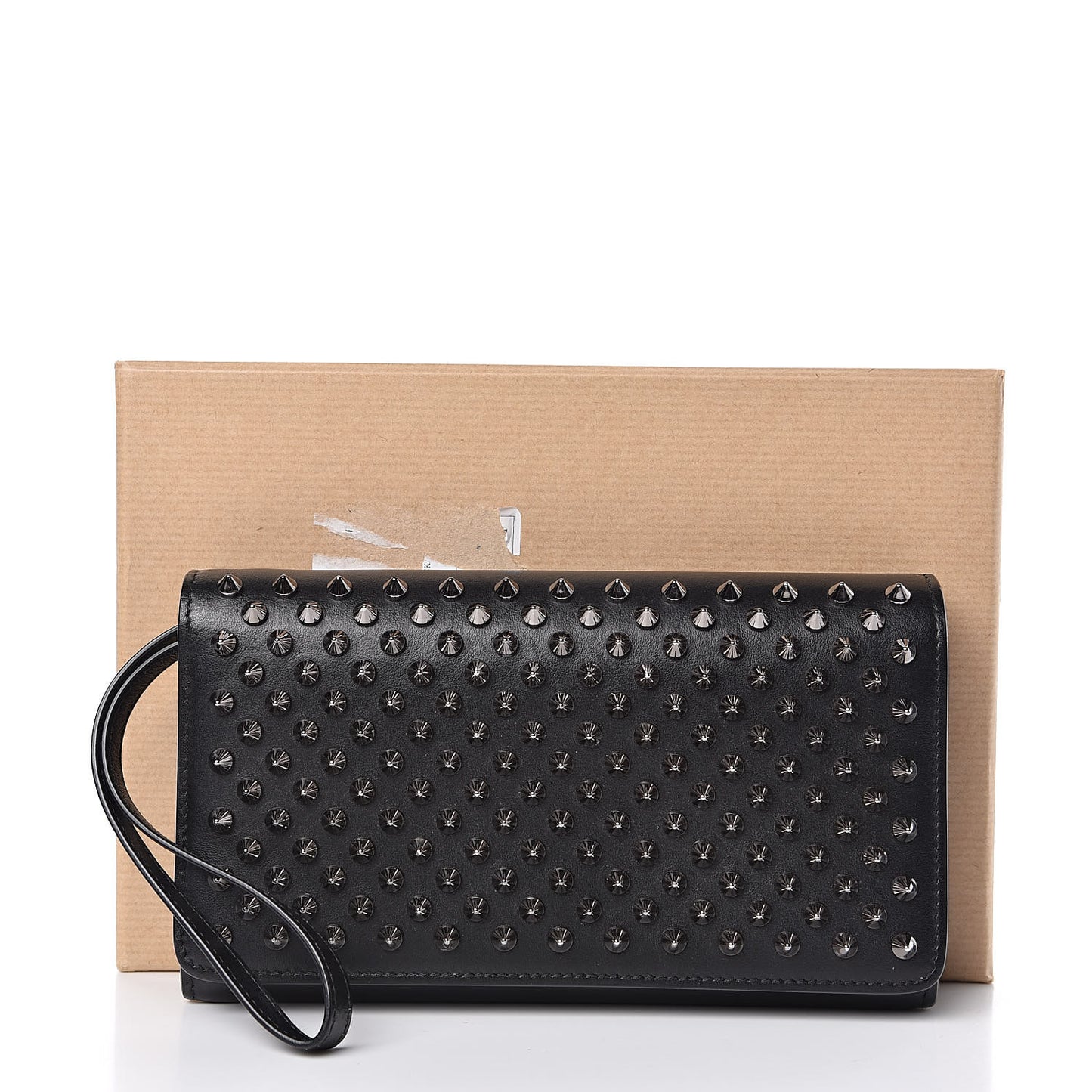 Calfskin Macaron Spiked Flap Wallet Black