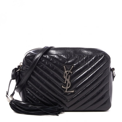 Saint Laurent Cracked Shiny Calfskin Matelasse Monogram Lou Camera Bag Black 1 of 8