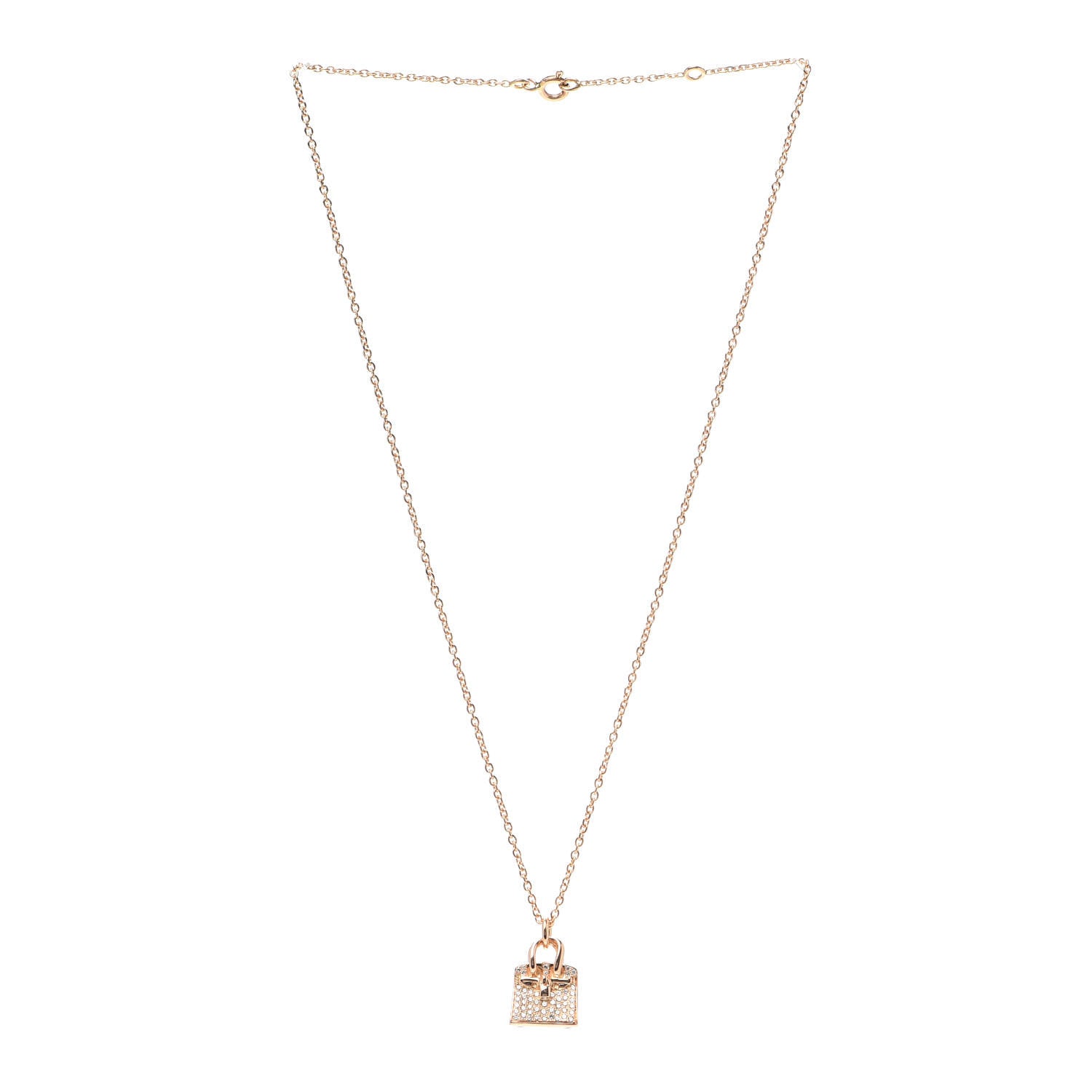 Hermes 18K Rose Gold Diamond Birkin Amulette Pendant Necklace 3 of 5
