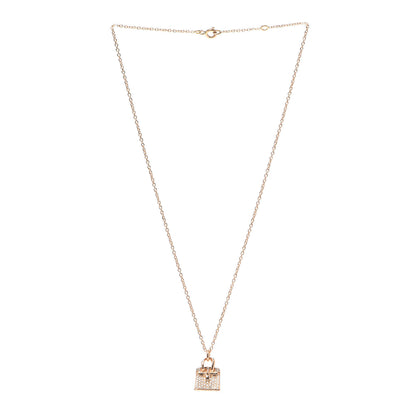 Hermes 18K Rose Gold Diamond Birkin Amulette Pendant Necklace 3 of 5