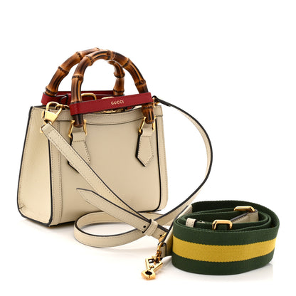 Gucci Textured Dollar Calfskin Web Mini Diana Tote Bag Mystic White 3 of 9