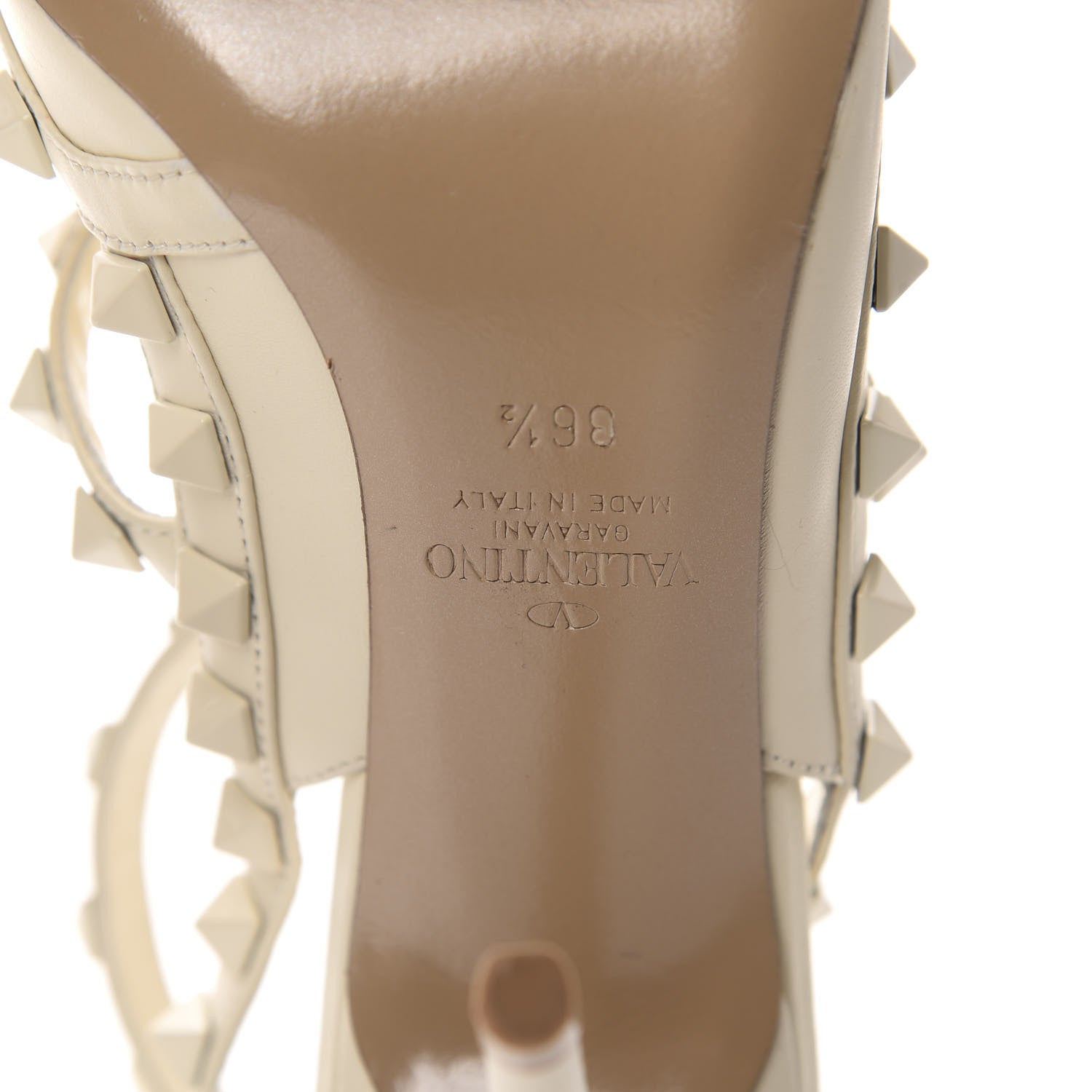 Valentino Garavani Calfskin Lacquered Monochrome Rockstud Ankle Strap 100mm Pumps 36.5 Ivory 10 of 10