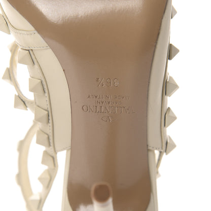 Valentino Garavani Calfskin Lacquered Monochrome Rockstud Ankle Strap 100mm Pumps 36.5 Ivory 10 of 10