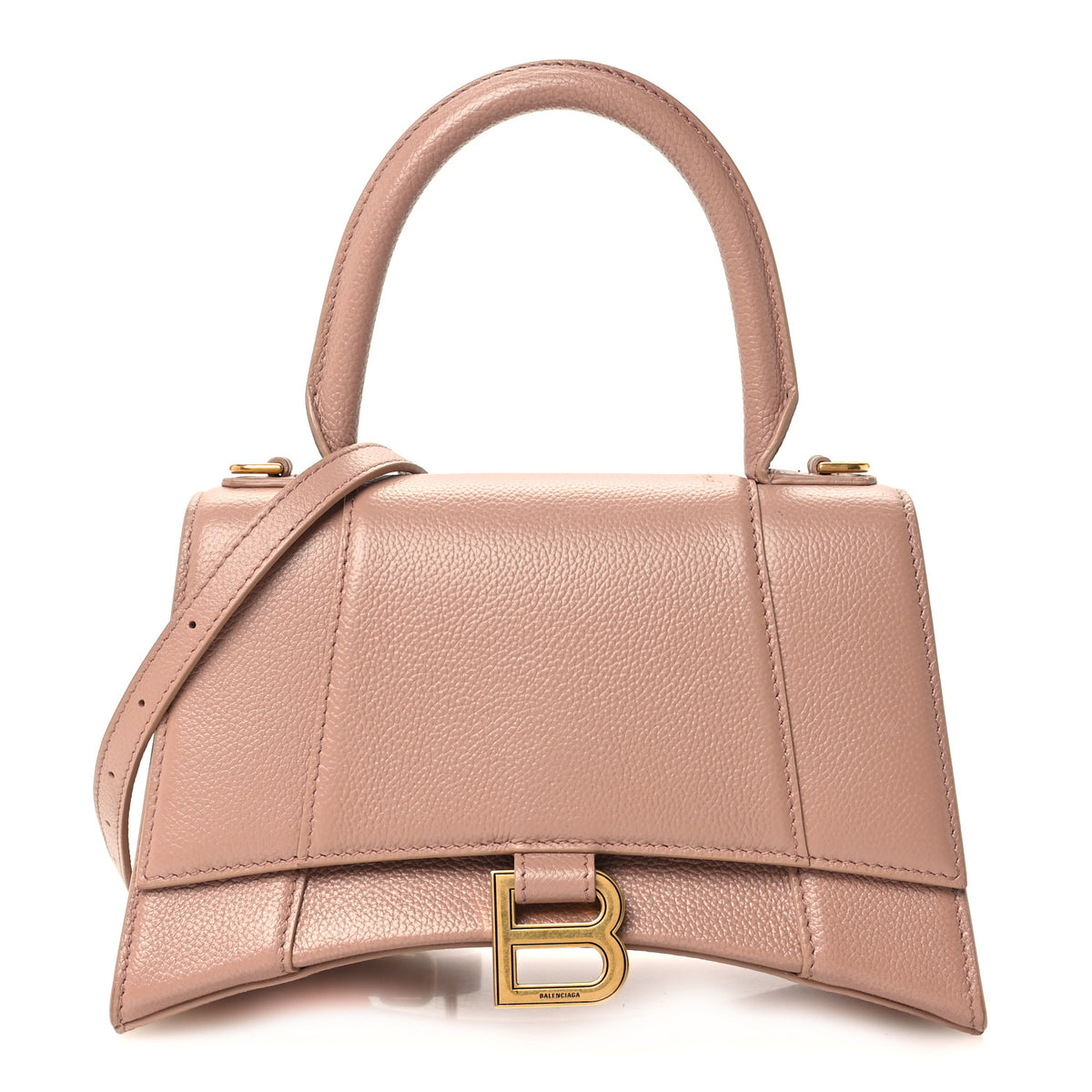 Grained Calfskin Small Hourglass Top Handle Bag Nude Beige