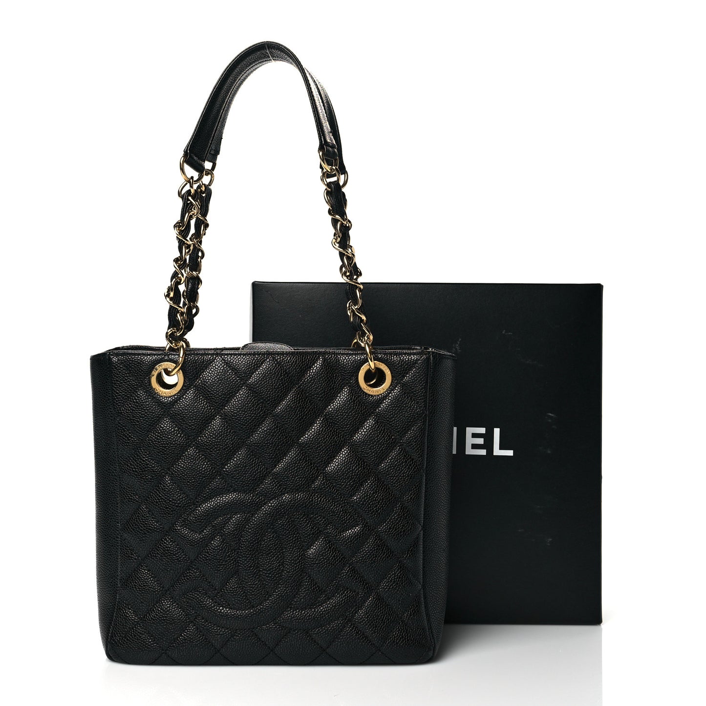 Caviar Quilted Petit Shopping Tote PST Black